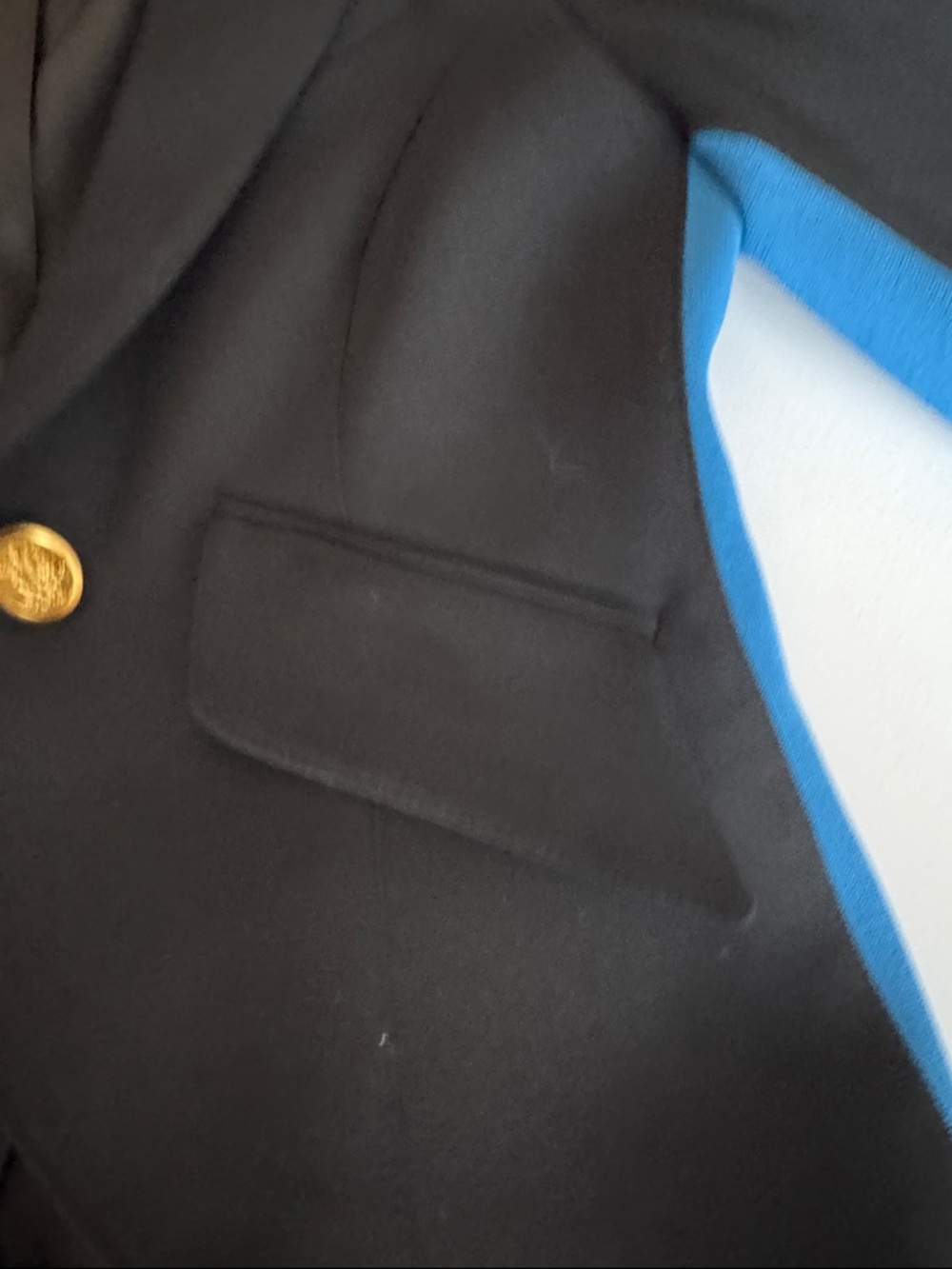 Smythe  one button Black  Tuxedo Blazer with Blue Sleeve Stripes - Picture 7 of 11